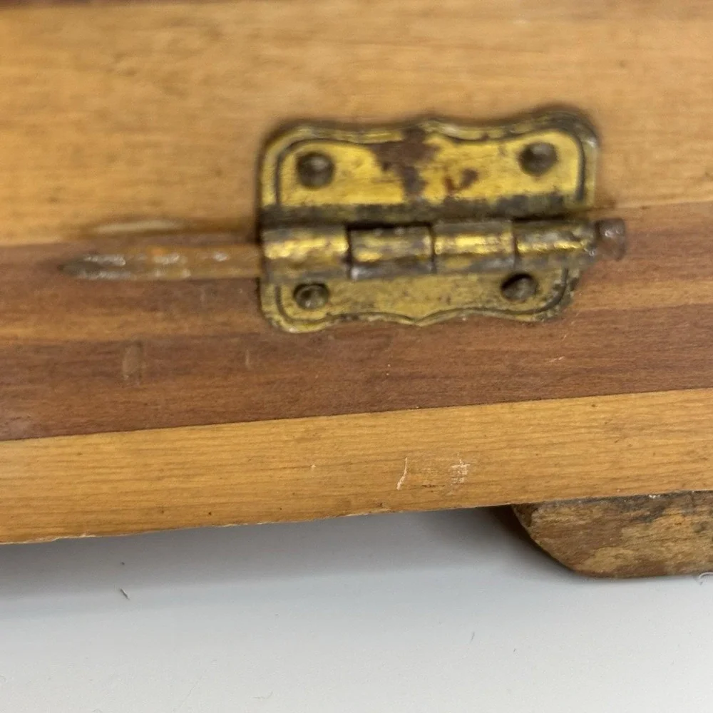 Vtg Wooden Jewelry / Trinket Box Dove Tail Joints Mirrored Dog Terrier HandPaint